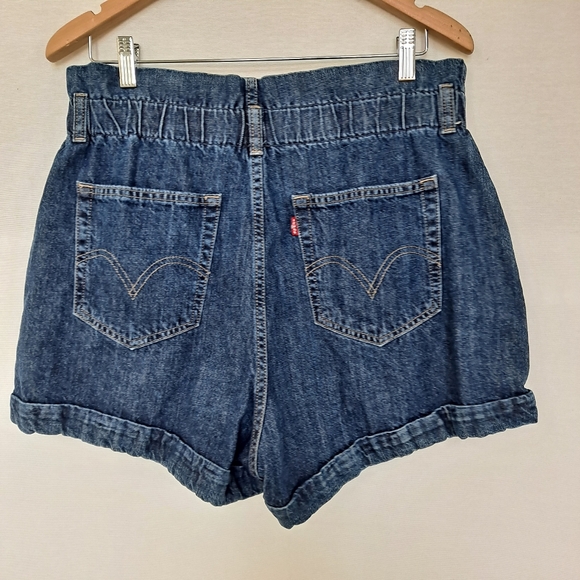 Levi's Blue Denim Jean High Rise Elastic Waist Mom Shorts sz 31 - Picture 6 of 10